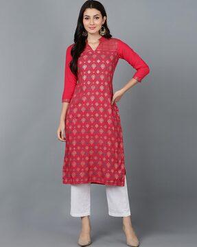 calf length straight kurta