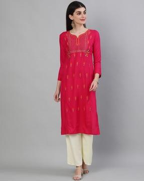 calf length v-neck straight kurta