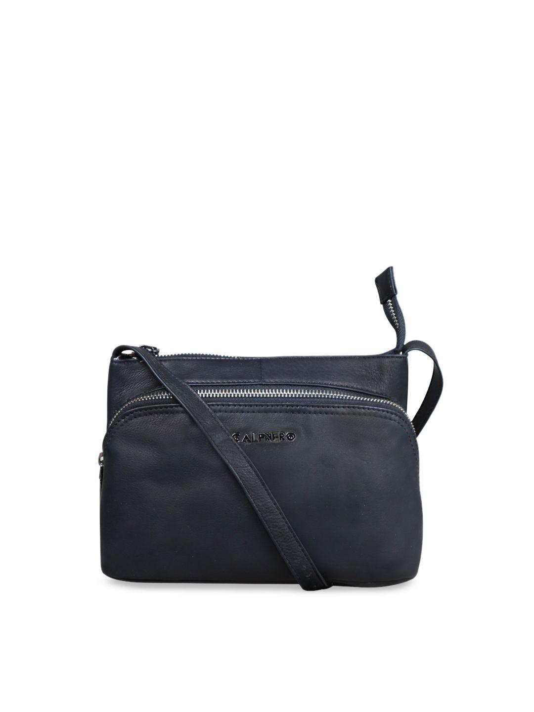 calfnero black leather structured sling bag with tasselled