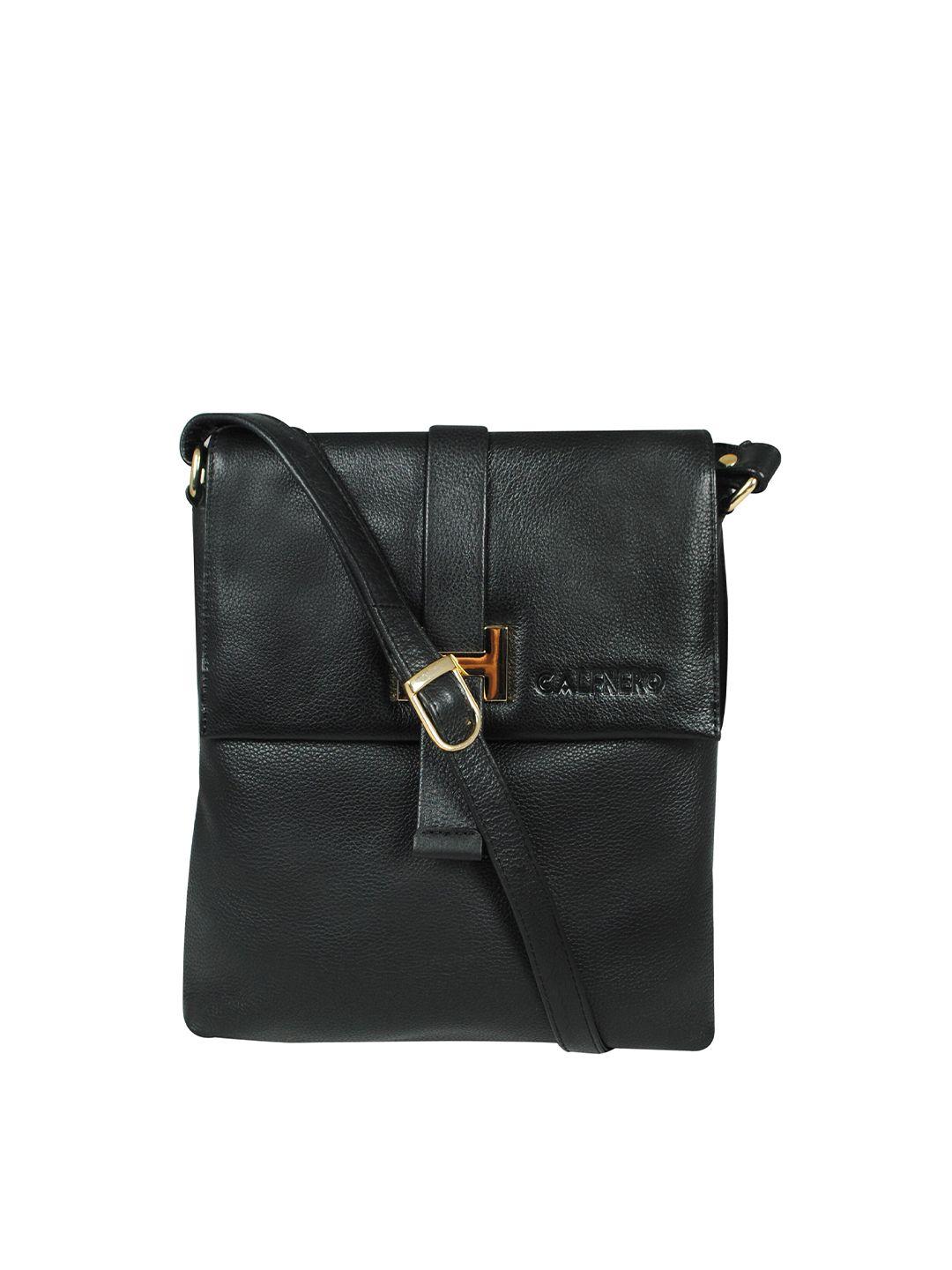 calfnero black leather structured sling bag