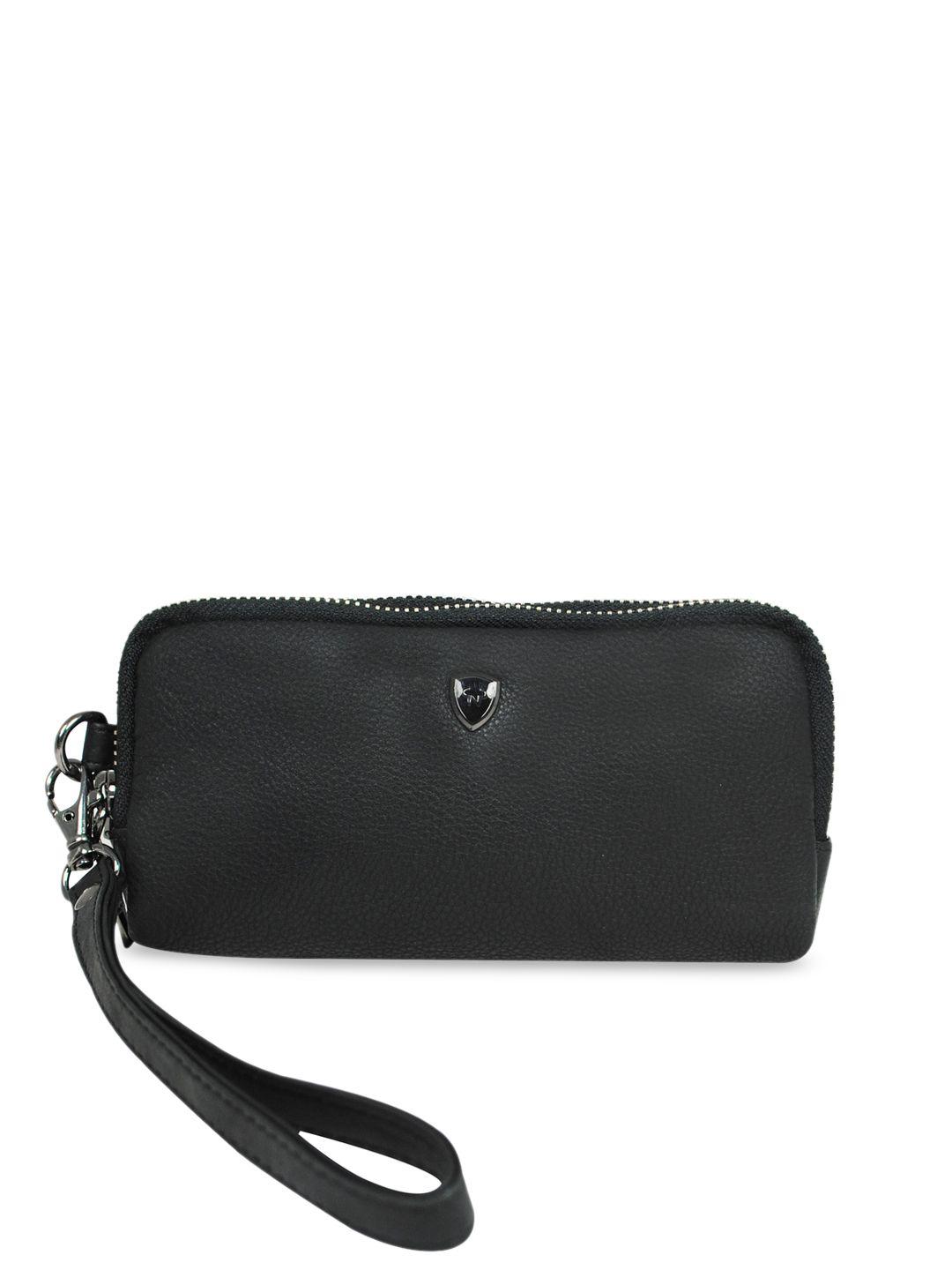 calfnero black solid leather travel pouch