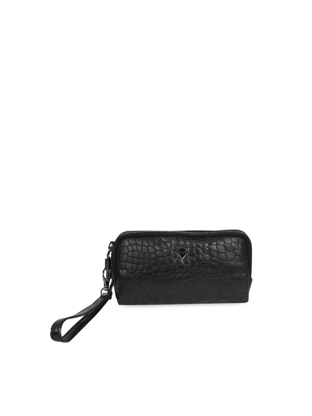calfnero black textured genuine leather travel pouch