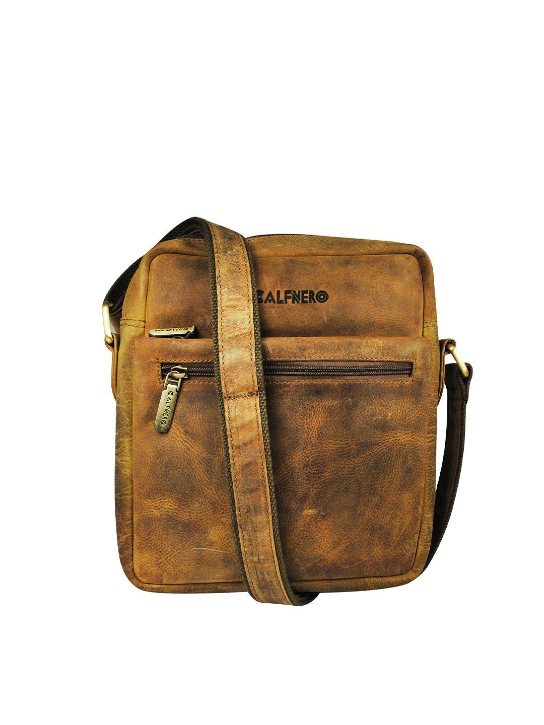 calfnero brown leather structured sling bag