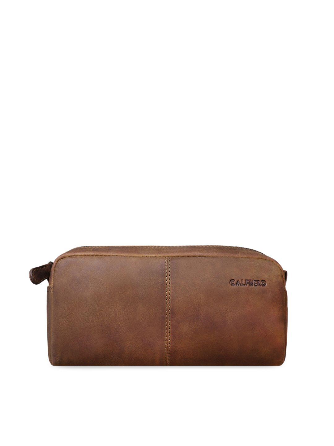 calfnero brown solid genuine leather toiletry bag