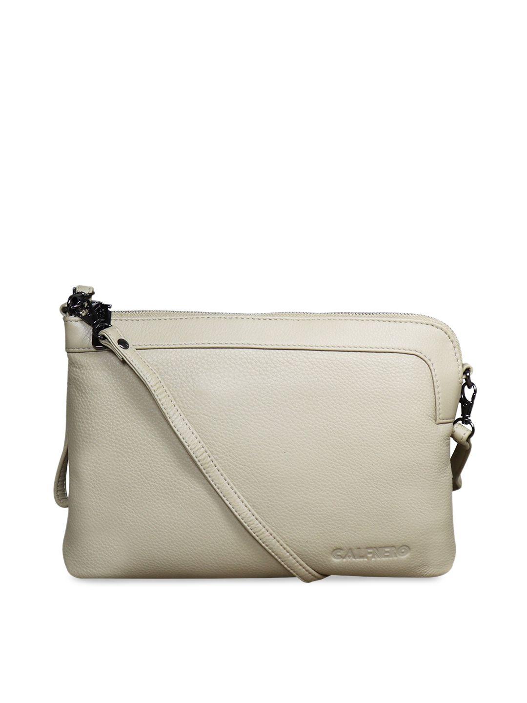 calfnero cream-coloured textured leather structured sling bag