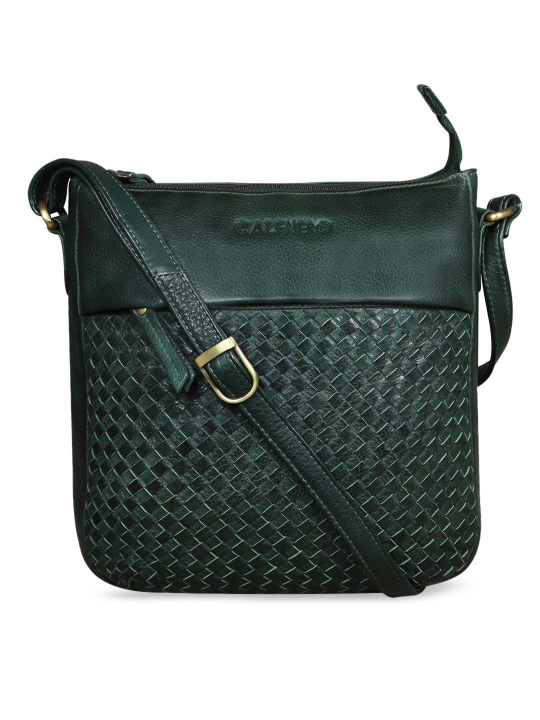 calfnero green geometric textured leather structured sling bag