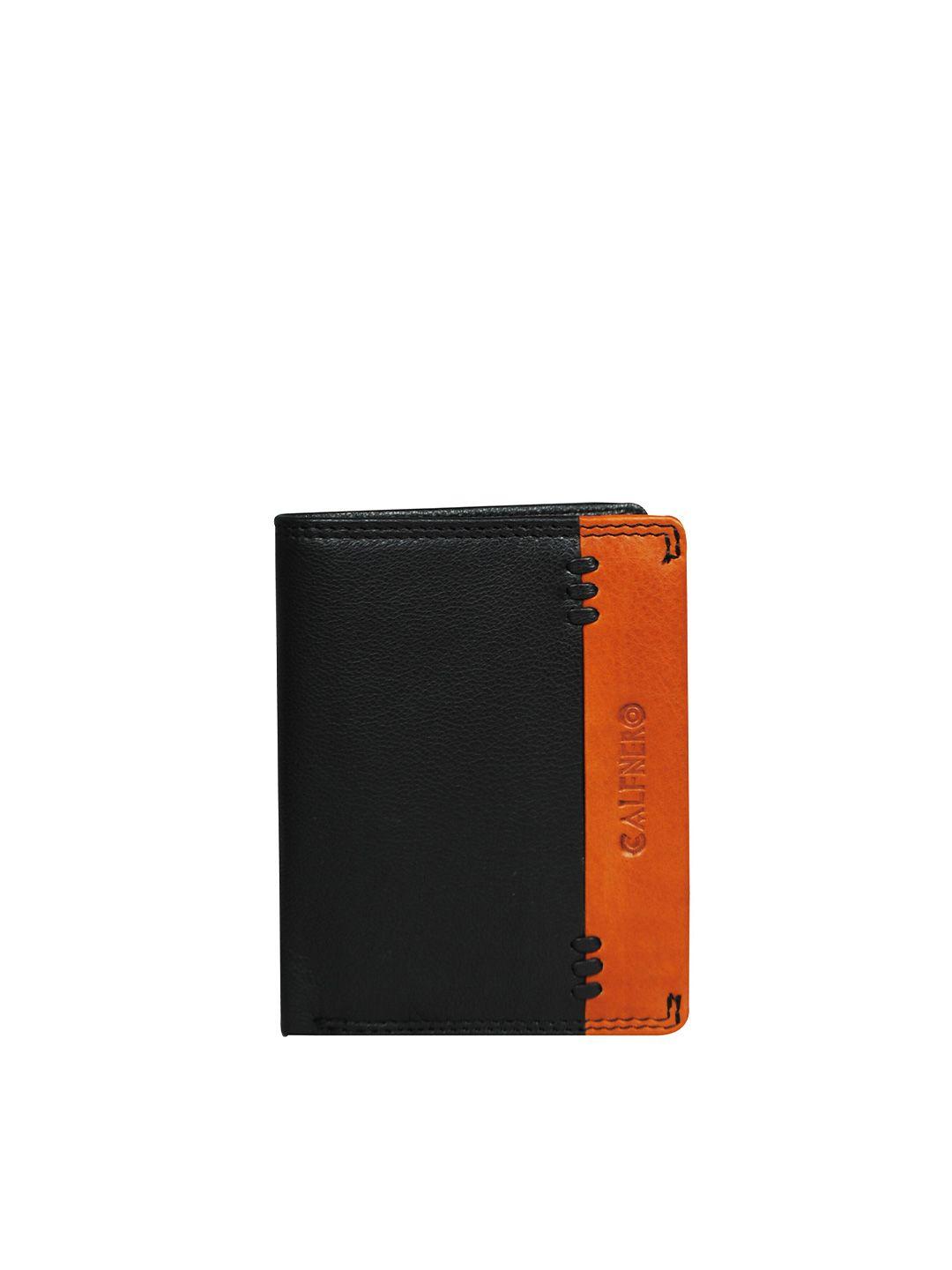 calfnero men black & tan colourblocked leather two fold wallet