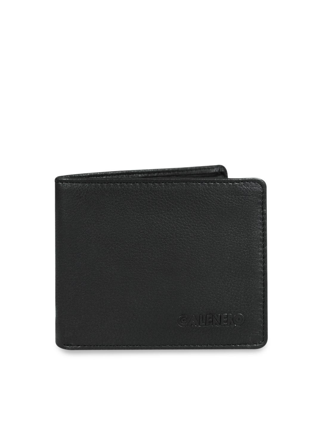 calfnero men black solid genuine leather two fold wallet