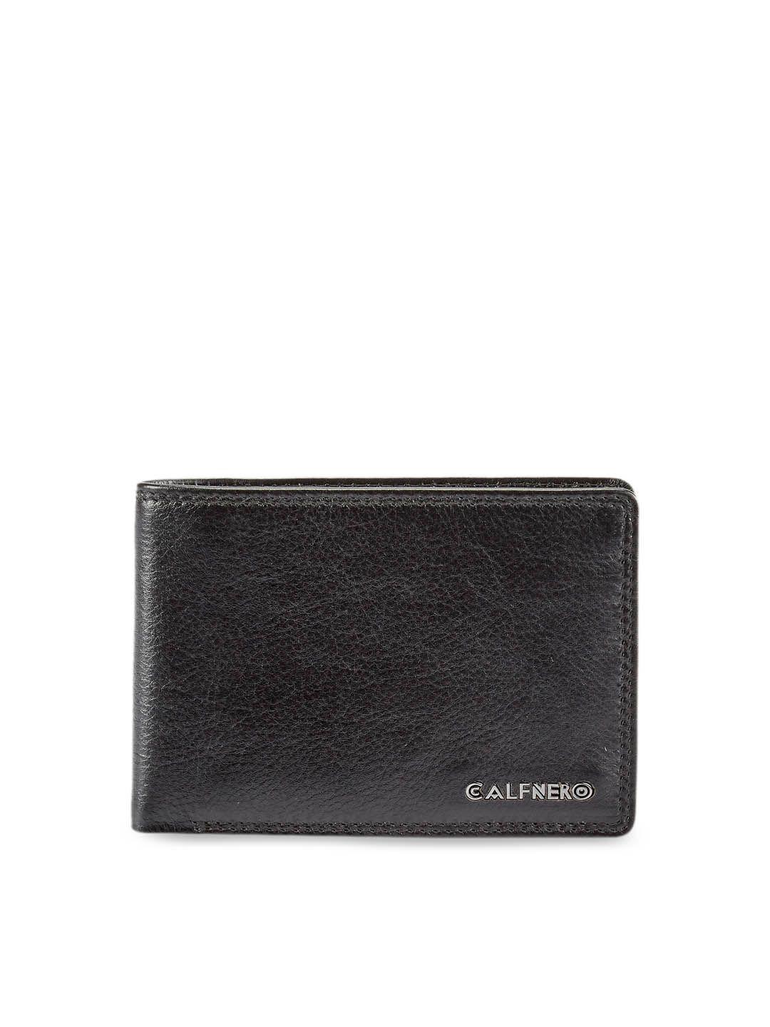 calfnero men black solid leather two fold wallet