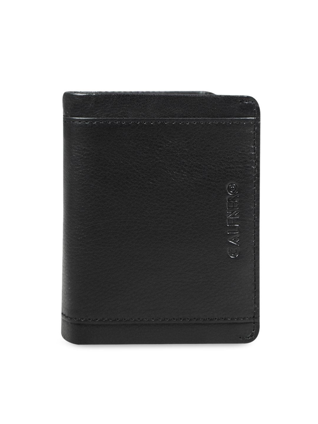 calfnero men black textured leather two fold wallet