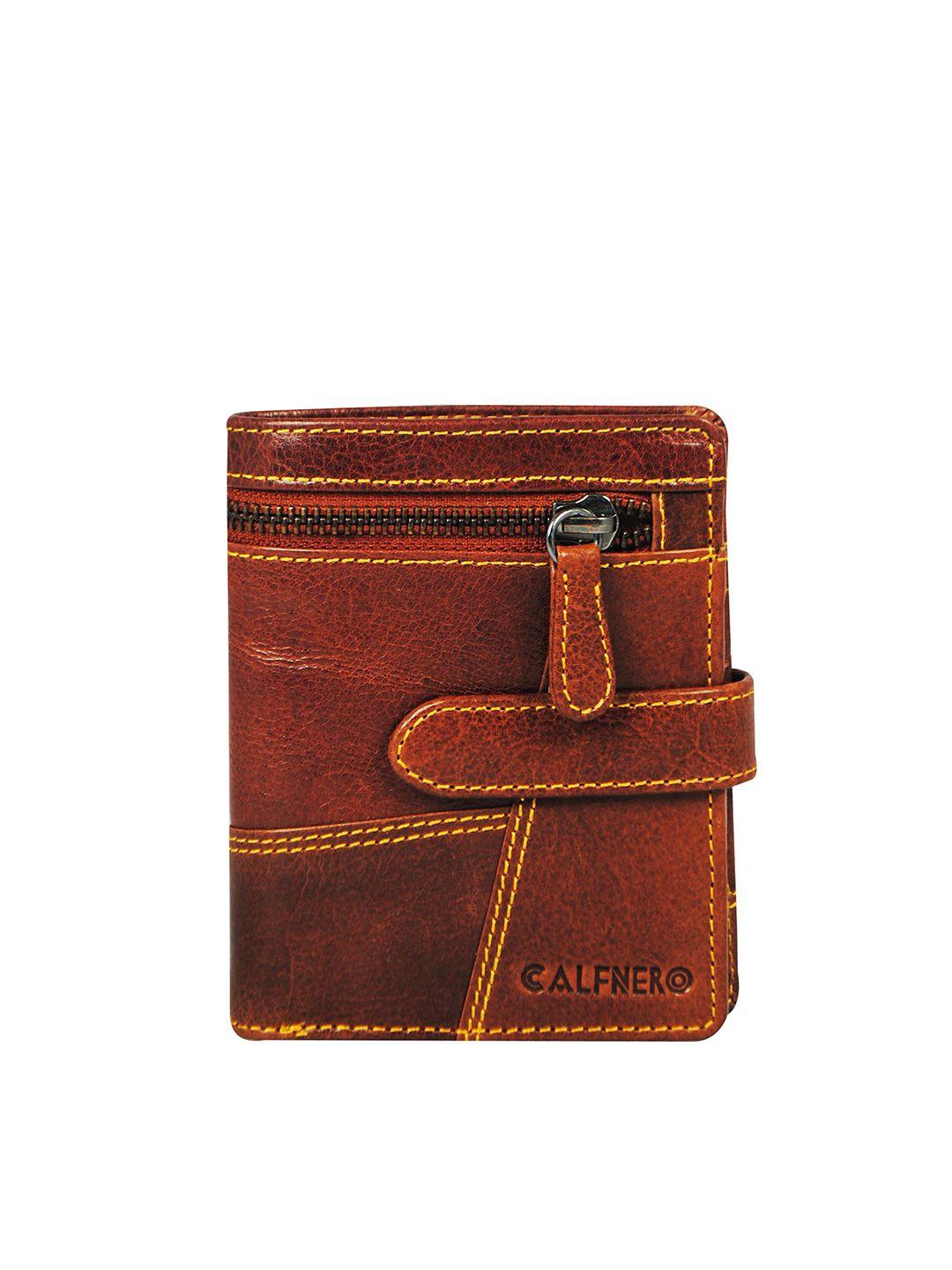 calfnero men brown leather three fold wallet