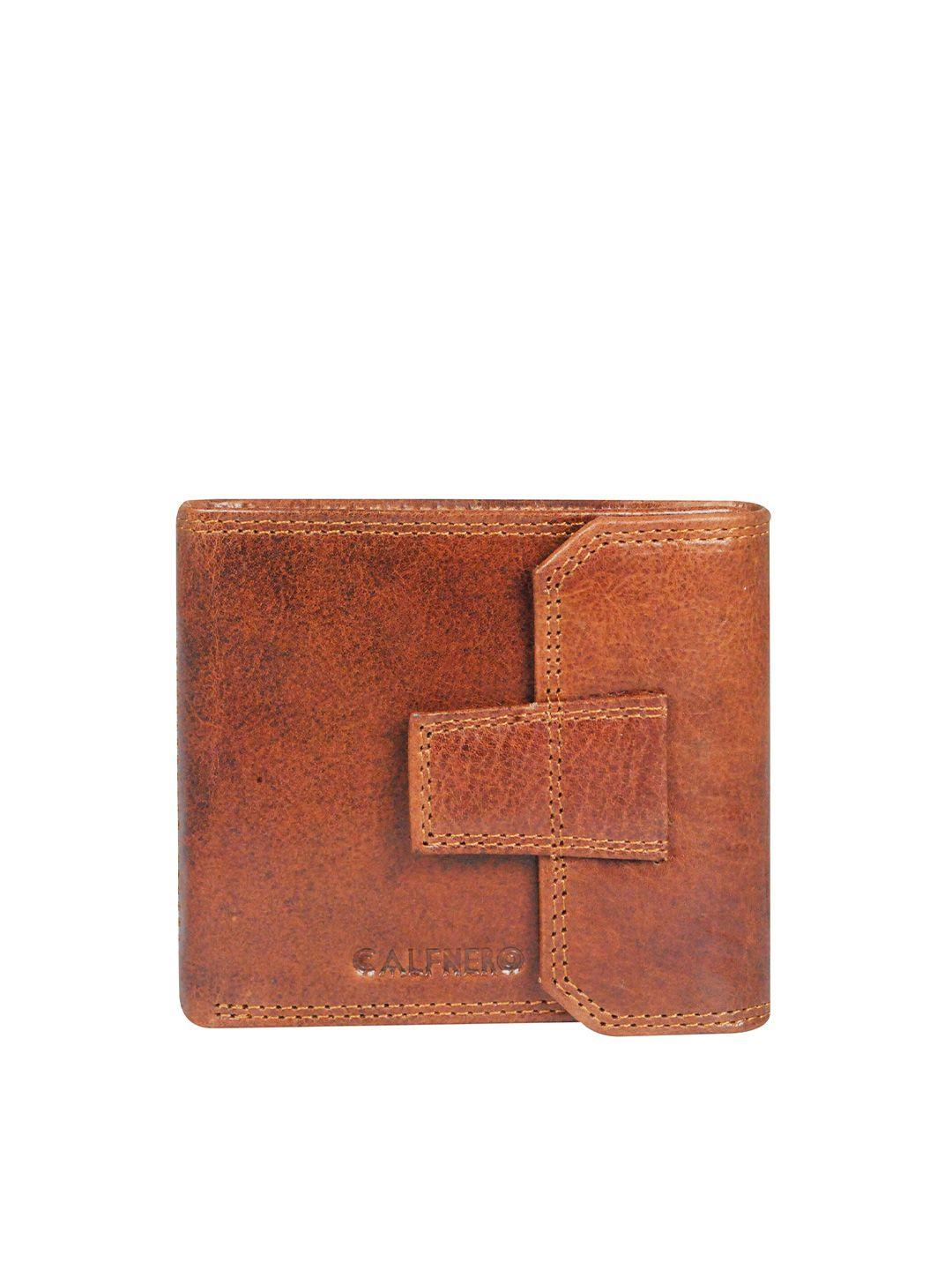 calfnero men brown leather two fold wallet