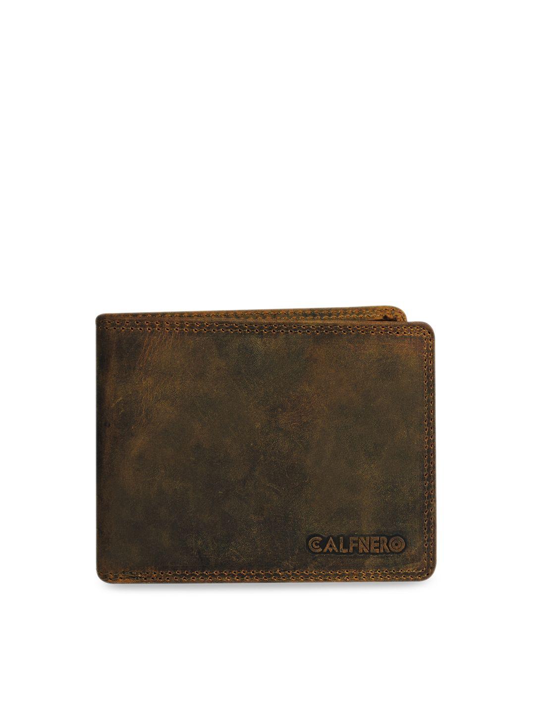 calfnero men brown solid genuine leather two fold wallet