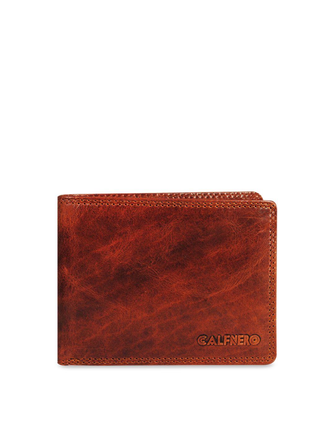 calfnero men brown solid genuine leather two fold wallet
