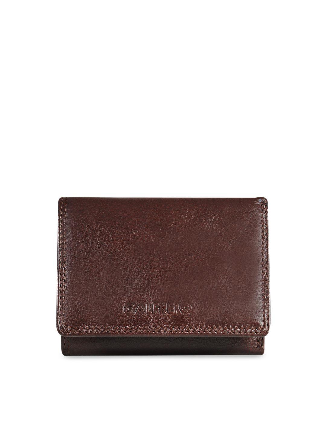calfnero men brown solid rfid protected genuine leather three fold wallet