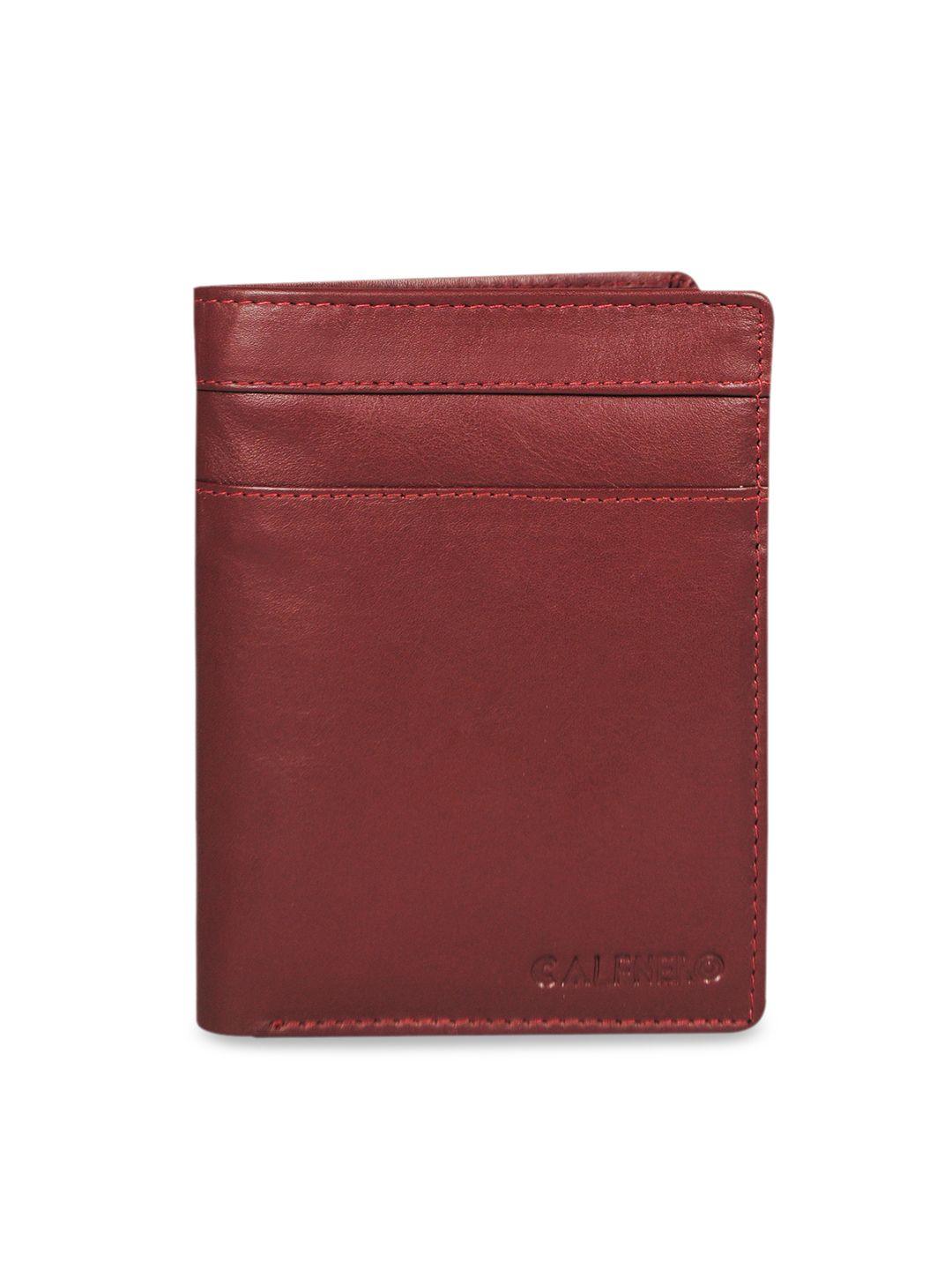 calfnero men maroon solid leather two fold wallet