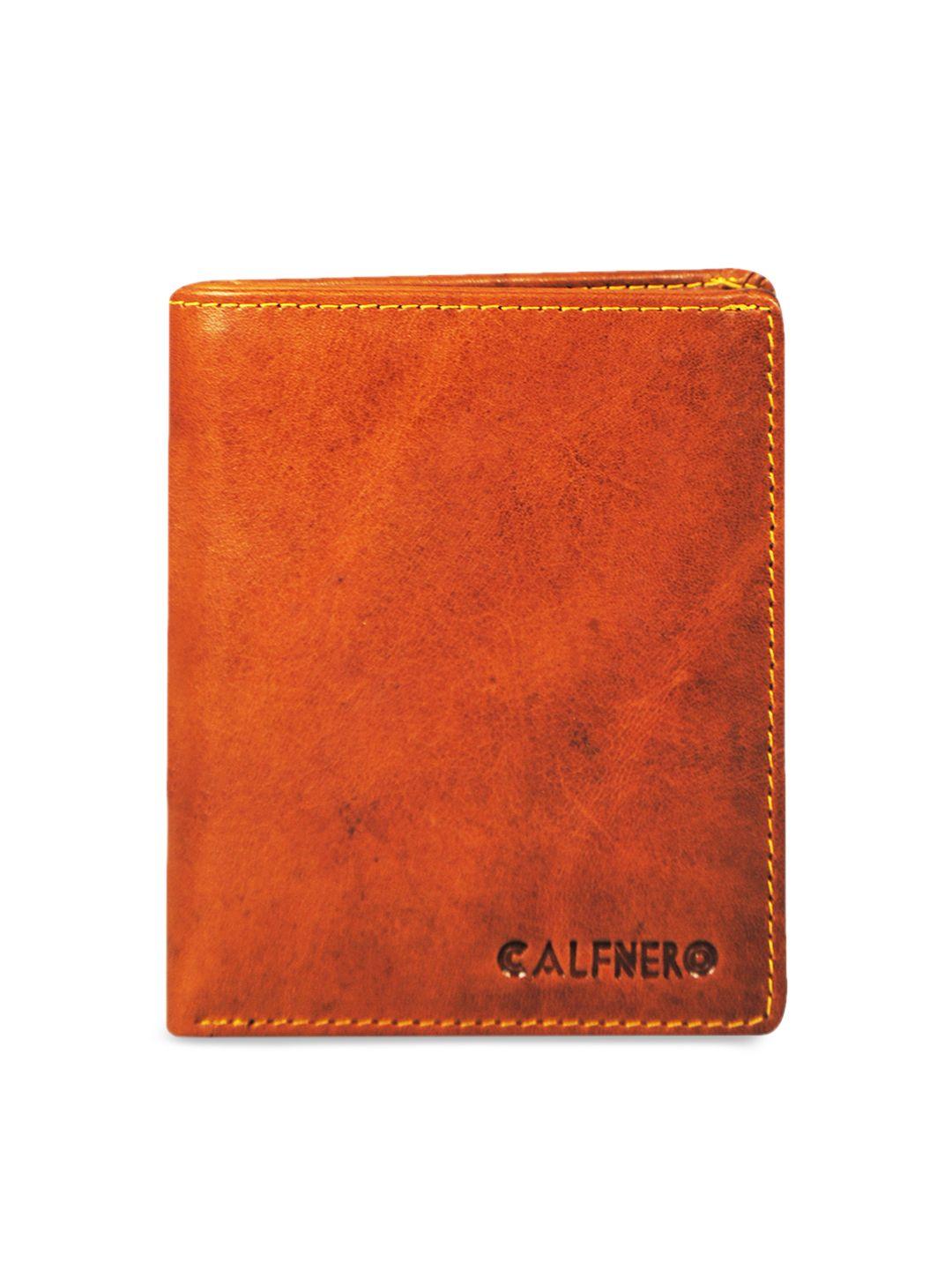 calfnero men tan brown solid genuine leather two fold wallet