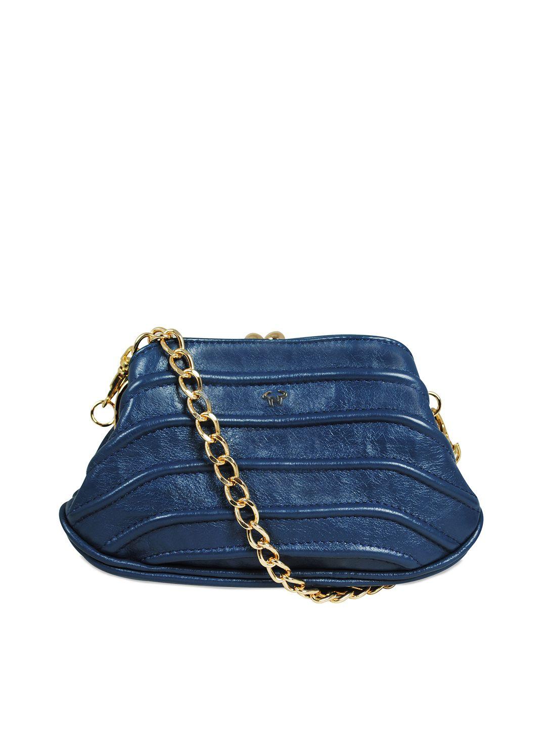 calfnero navy blue textured purse clutch