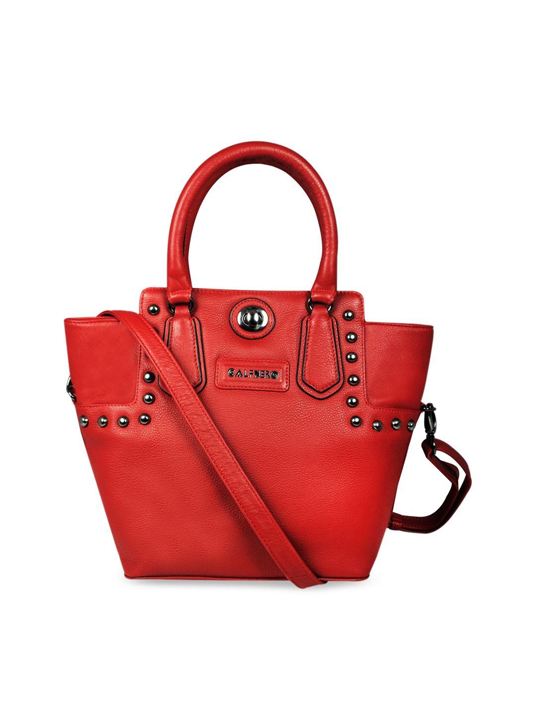 calfnero red embellished leather swagger shoulder bag