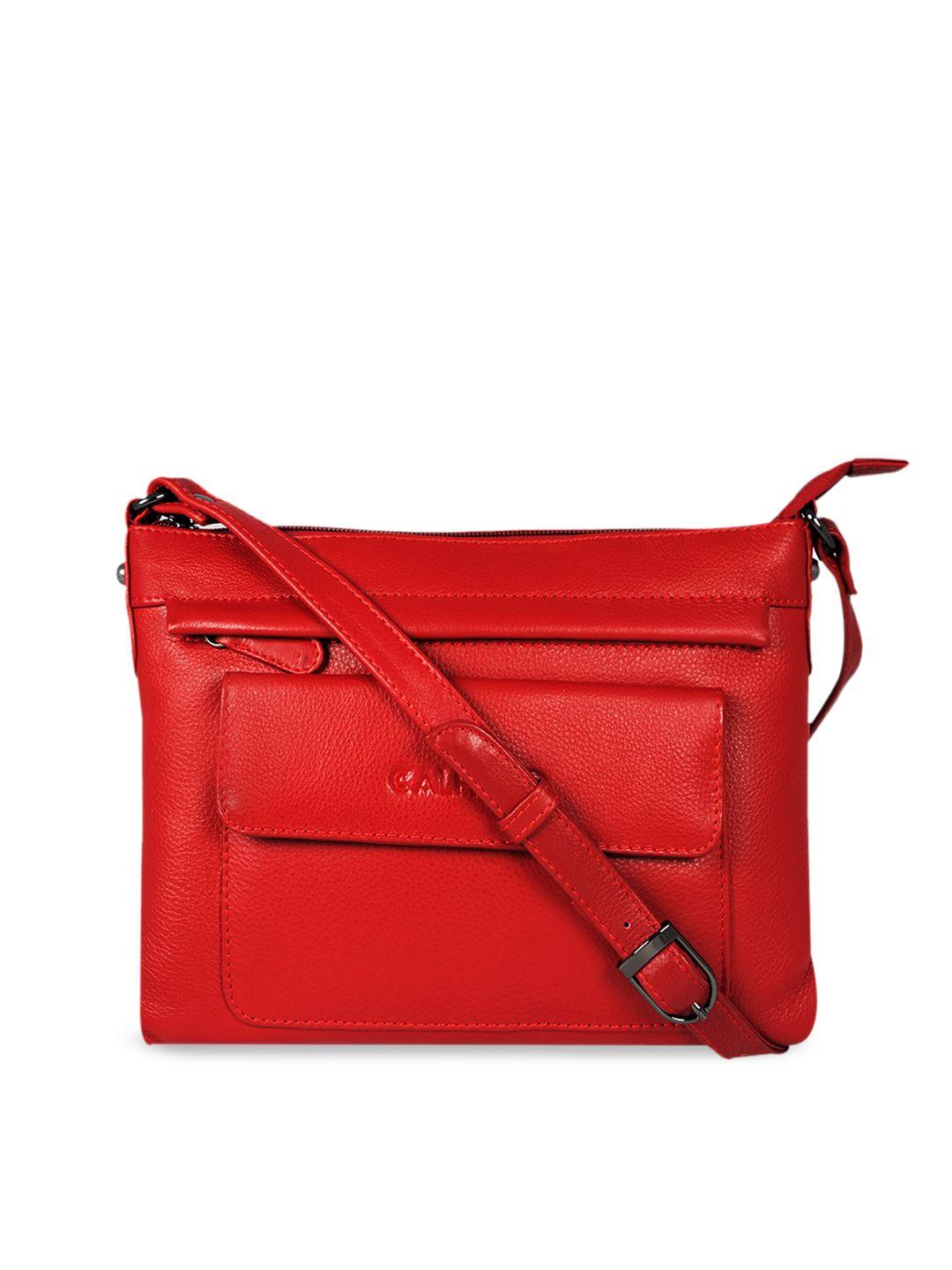 calfnero red leather structured sling bag