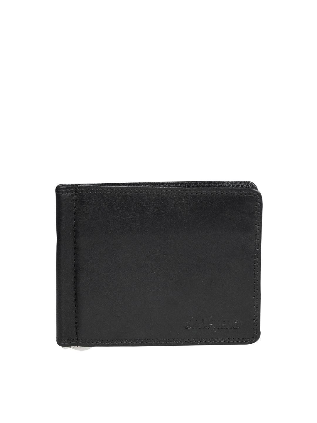 calfnero unisex black leather money clip