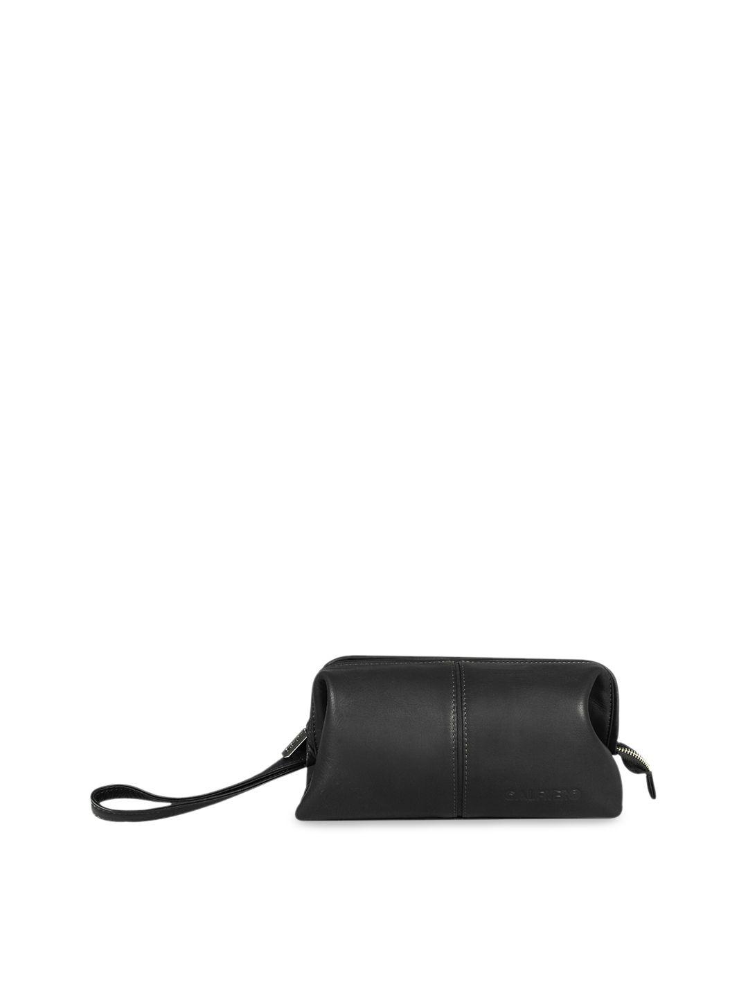 calfnero unisex black leather travell pouch