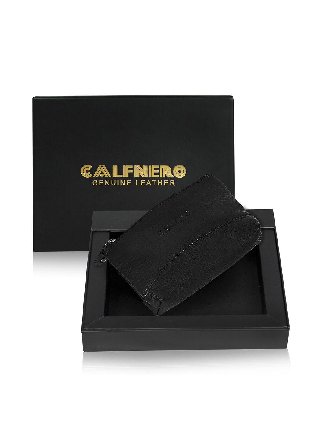 calfnero unisex black leather zip around wallet