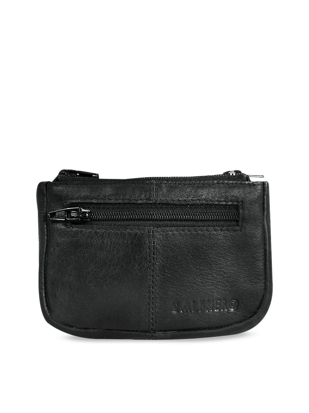 calfnero unisex black solid genuine leather coin wallet