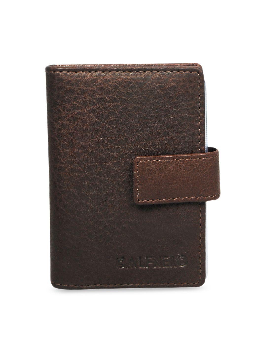 calfnero unisex brown textured leather card holder