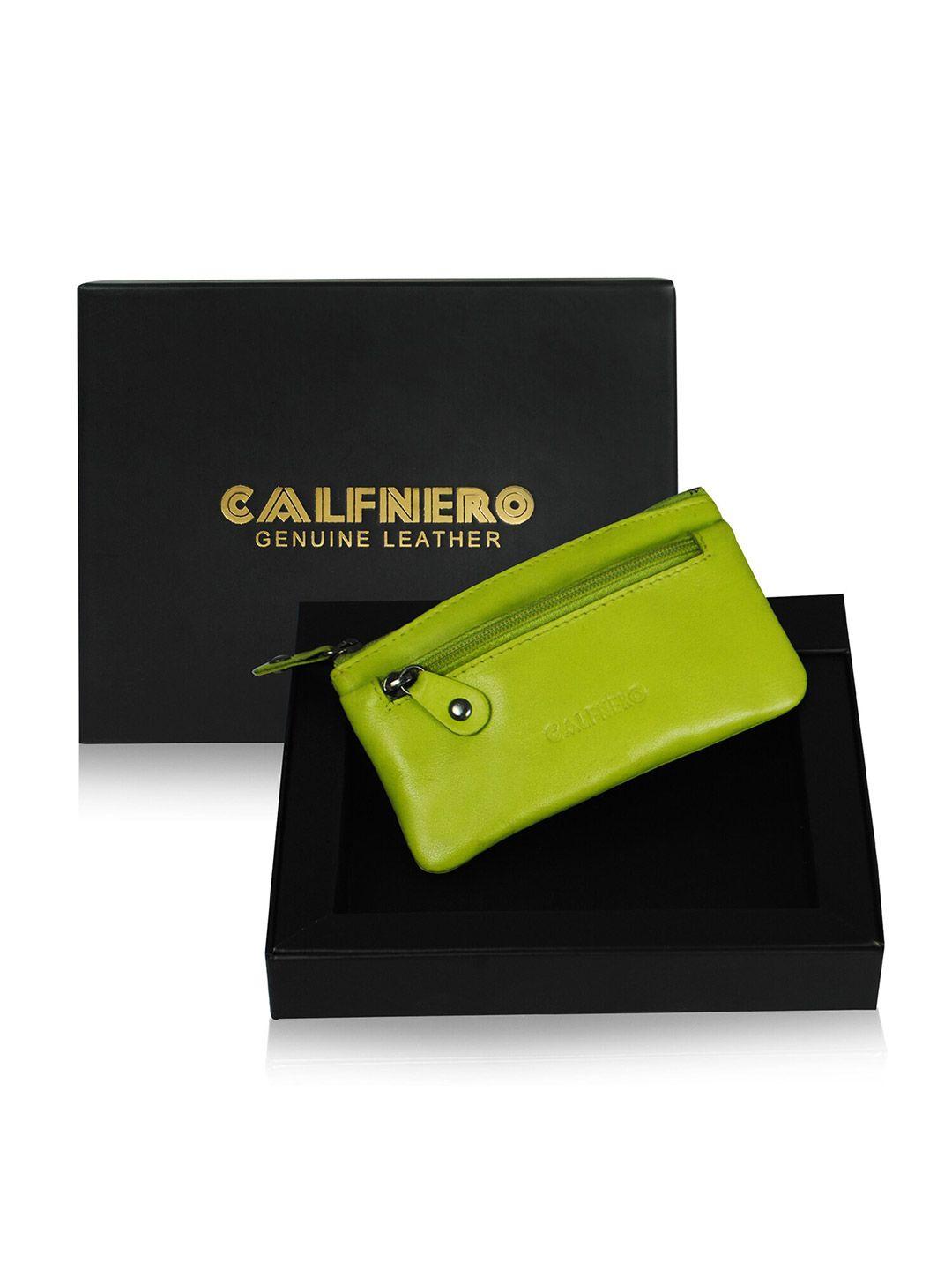 calfnero unisex green leather zip around wallet