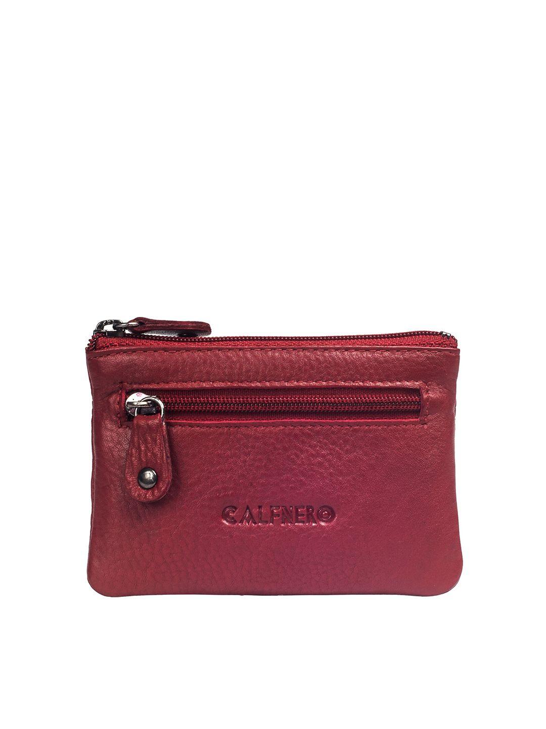 calfnero unisex red leather zip around wallet