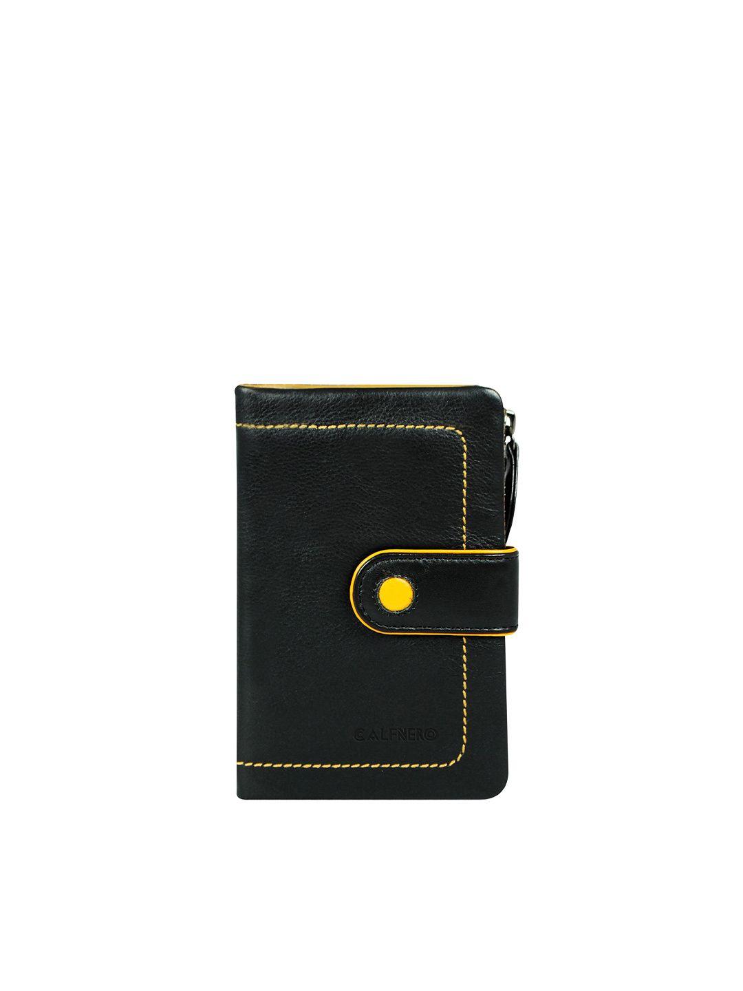 calfnero women black leather two fold wallet