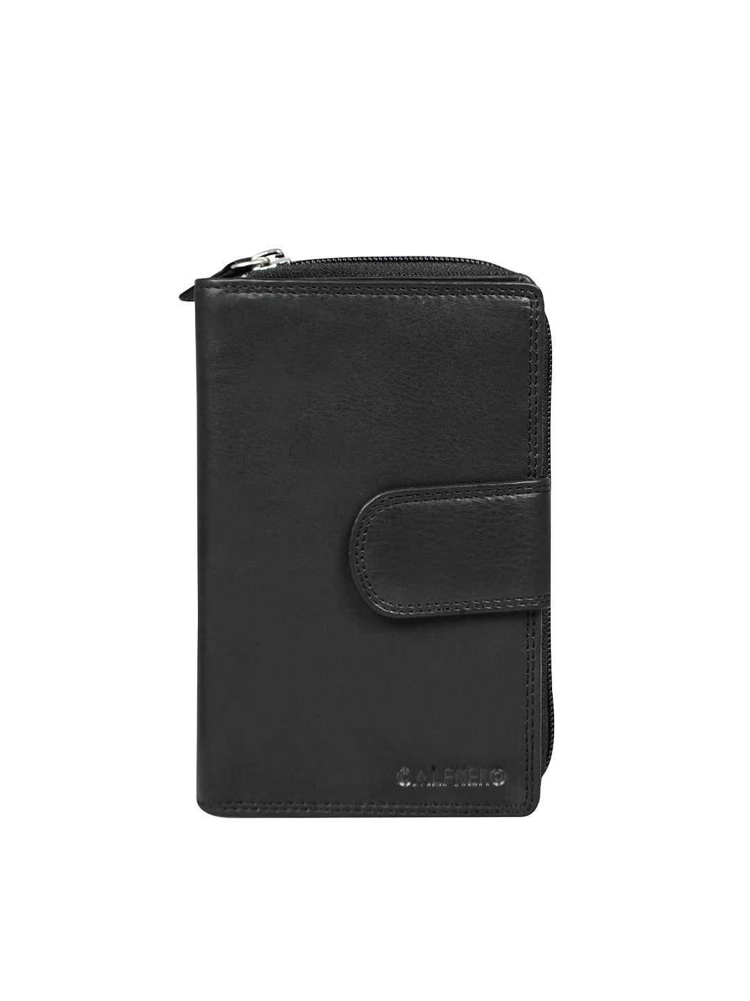 calfnero women black leather two fold wallet