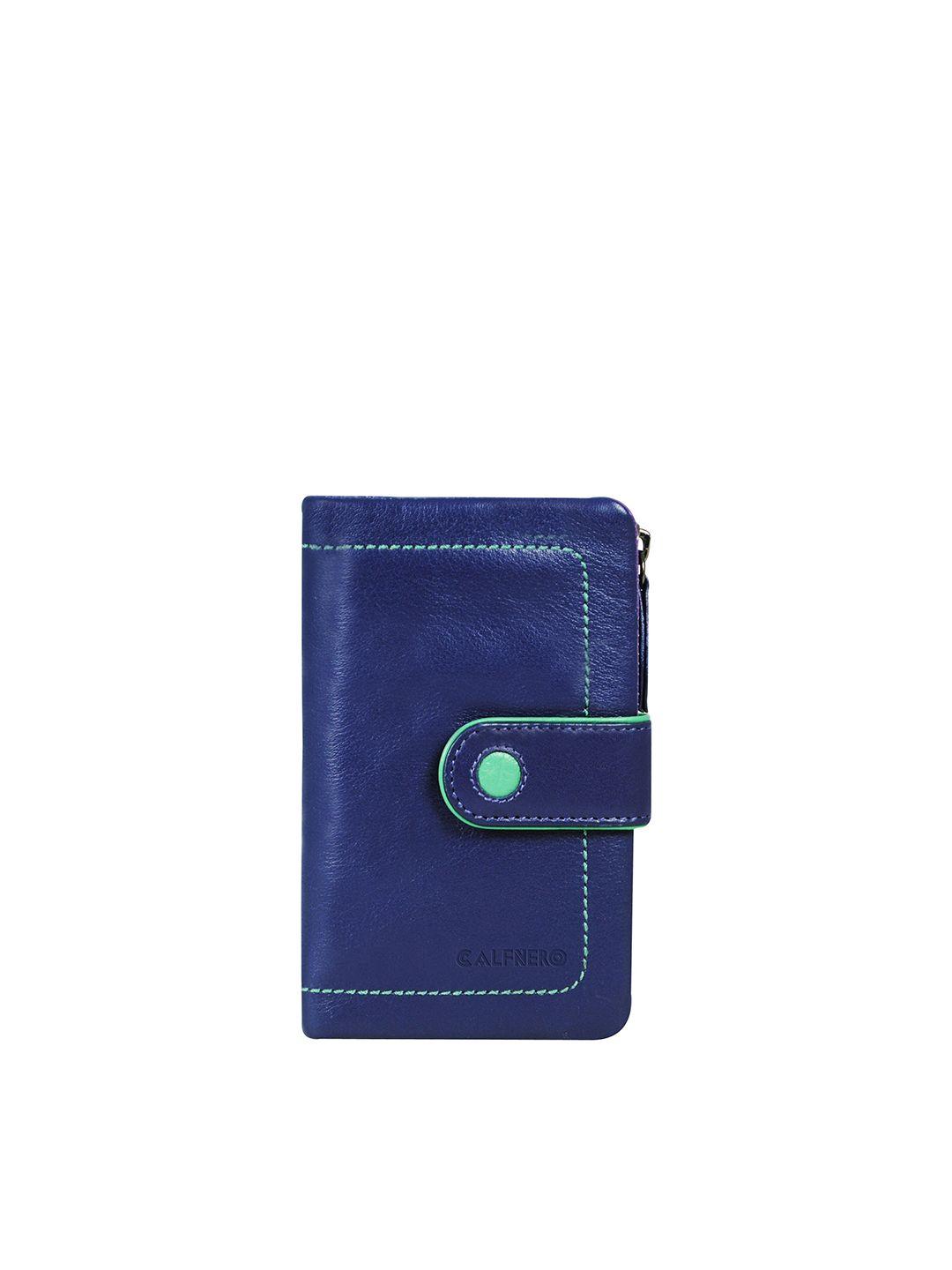 calfnero women blue & green leather two fold wallet