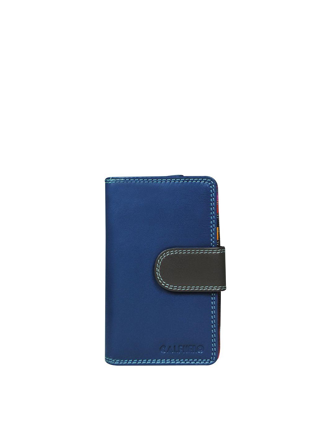 calfnero women blue leather two fold wallet