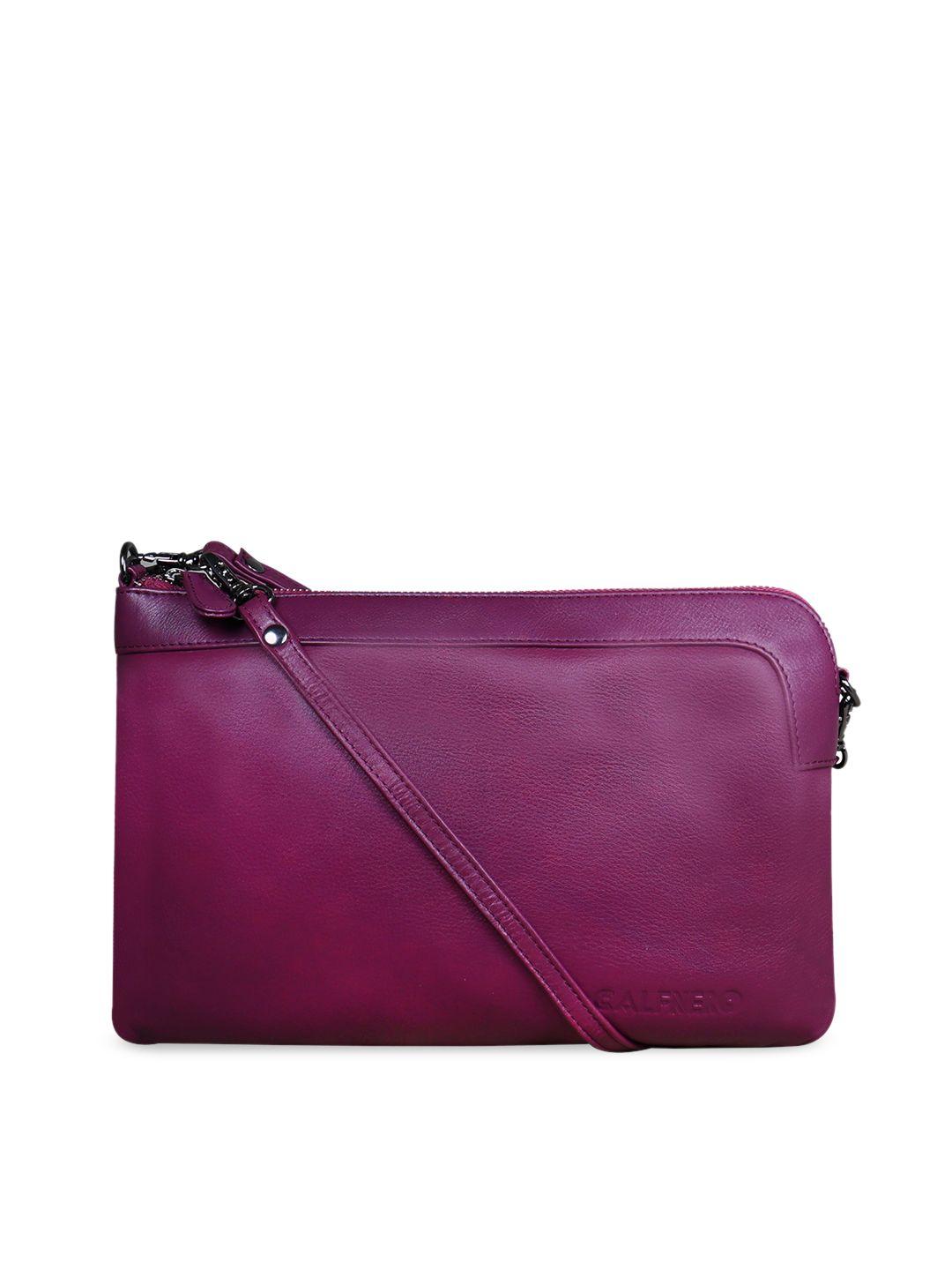 calfnero women purple leather structured sling bag