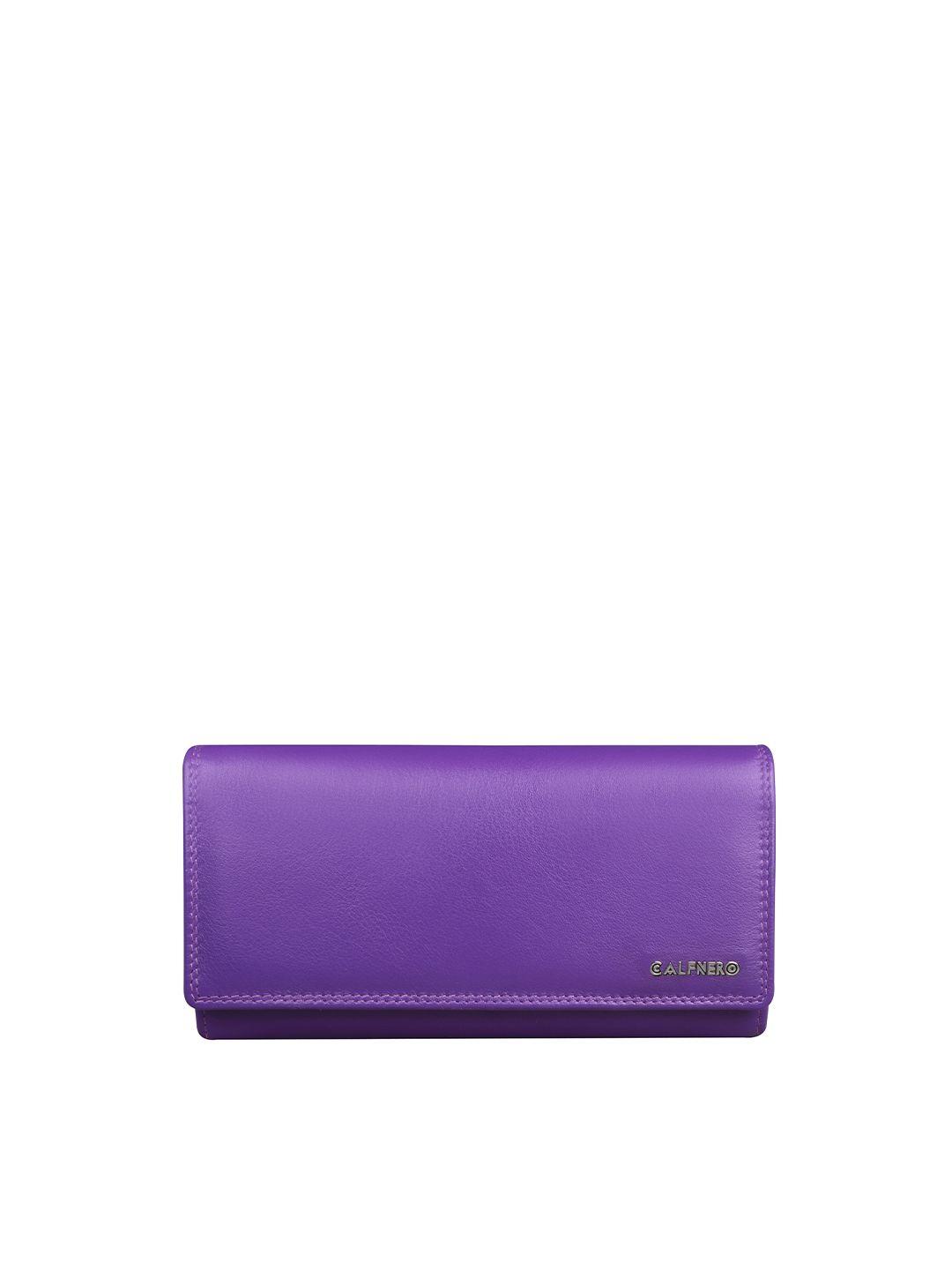 calfnero women purple leather two fold wallet