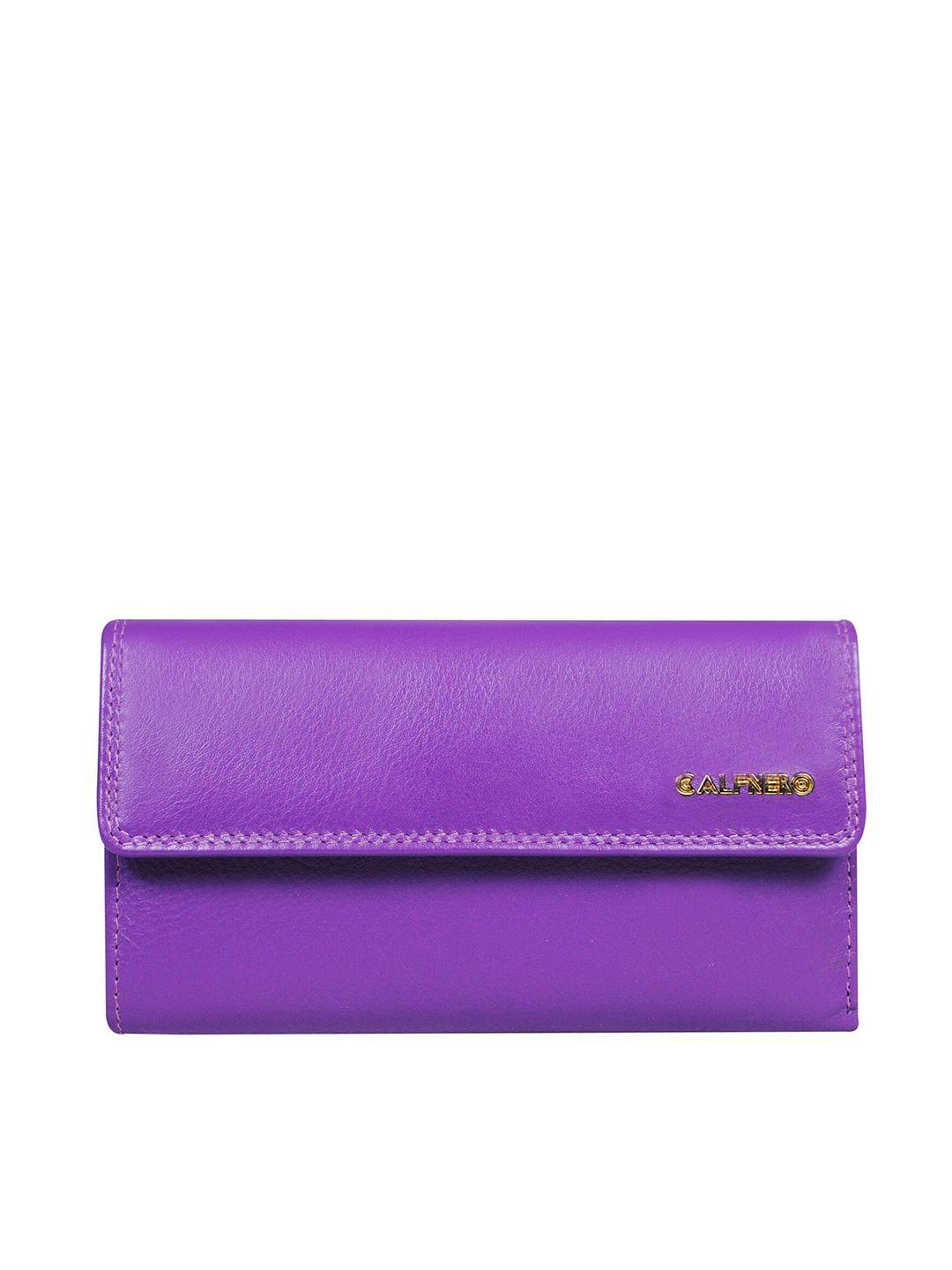 calfnero women purple leather two fold wallet