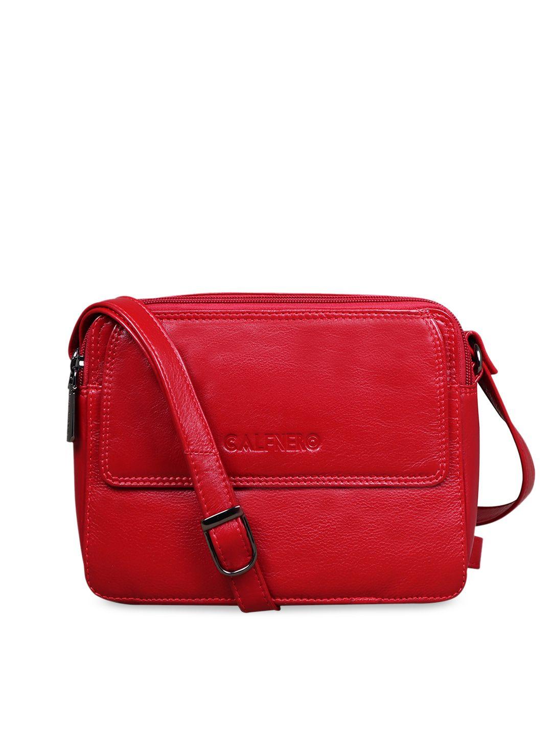 calfnero women red leather structured sling bag