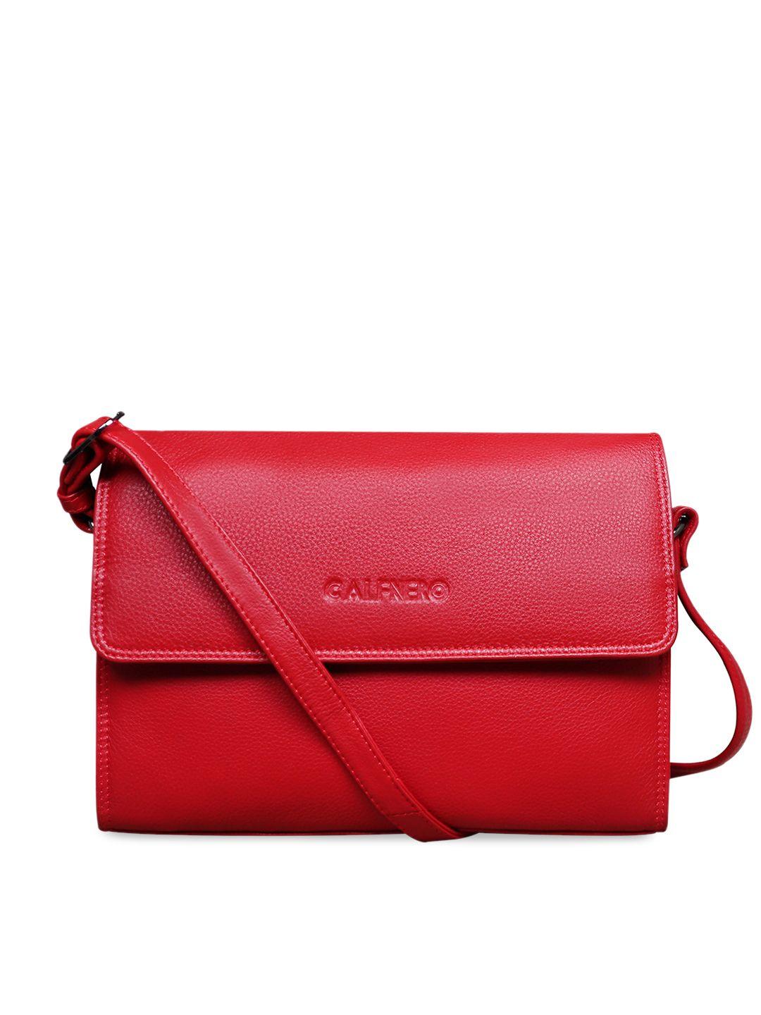 calfnero women red leather structured sling bag