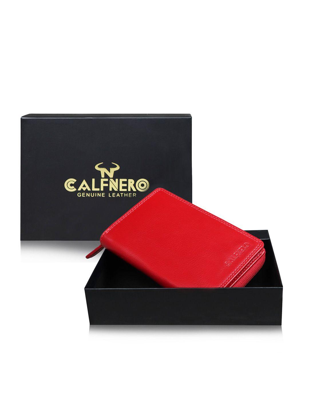 calfnero women red leather two fold wallet