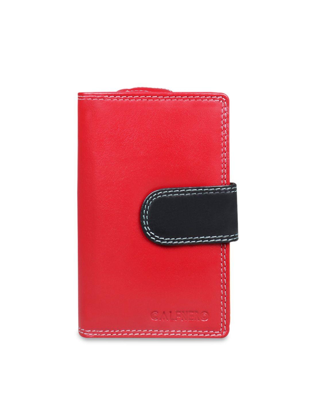 calfnero women red solid leather two fold wallet