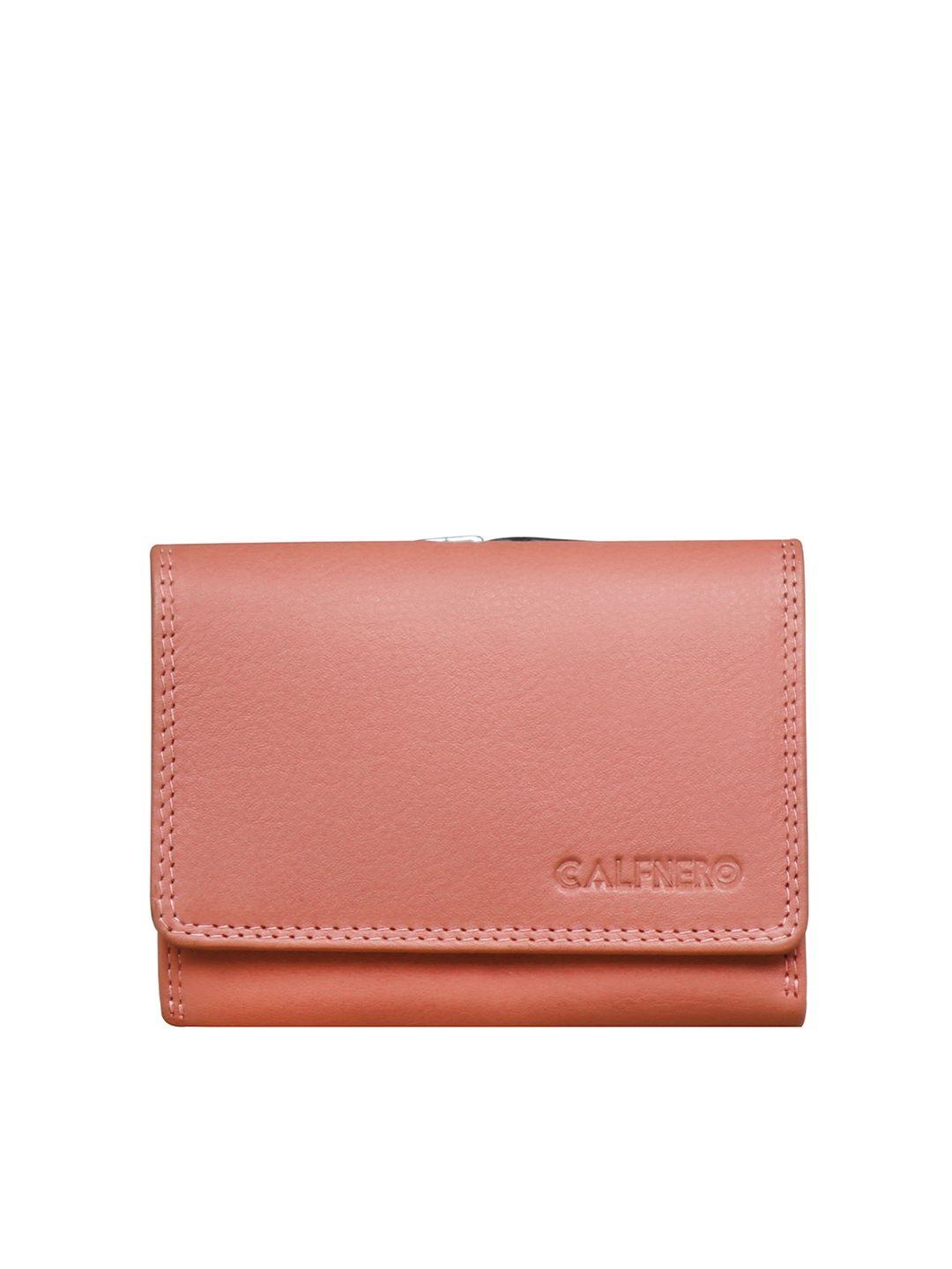 calfnero women rose solid leather two fold wallet