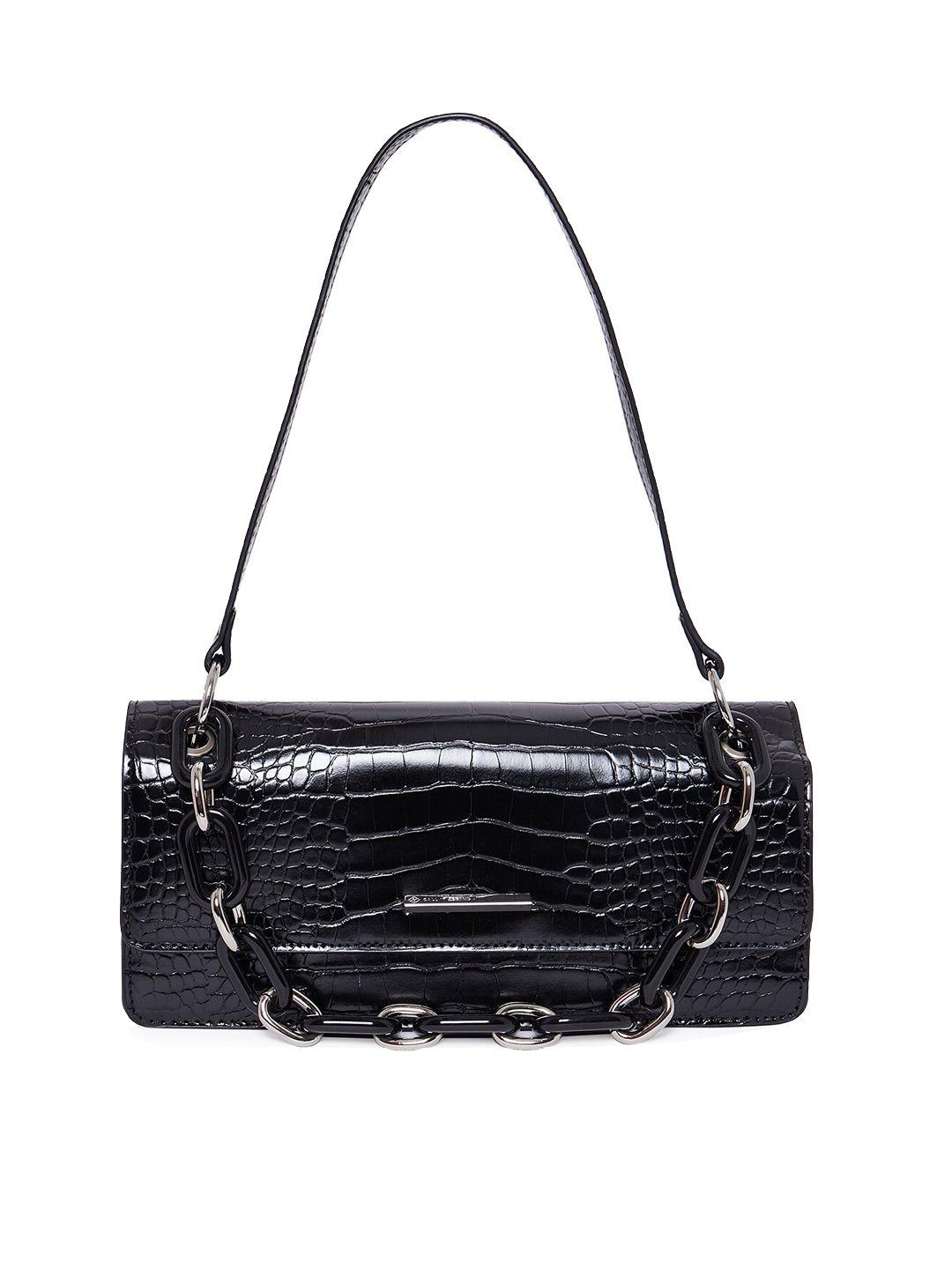call it spring black animal textured pu structured sling bag