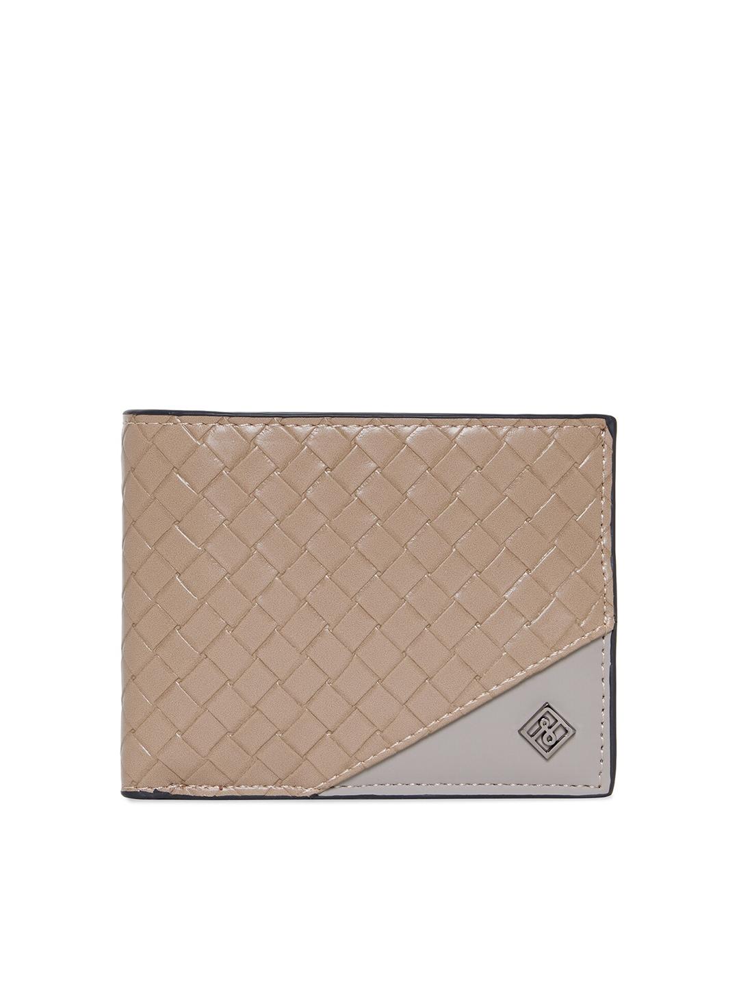 call it spring men beige & grey textured two fold wallet