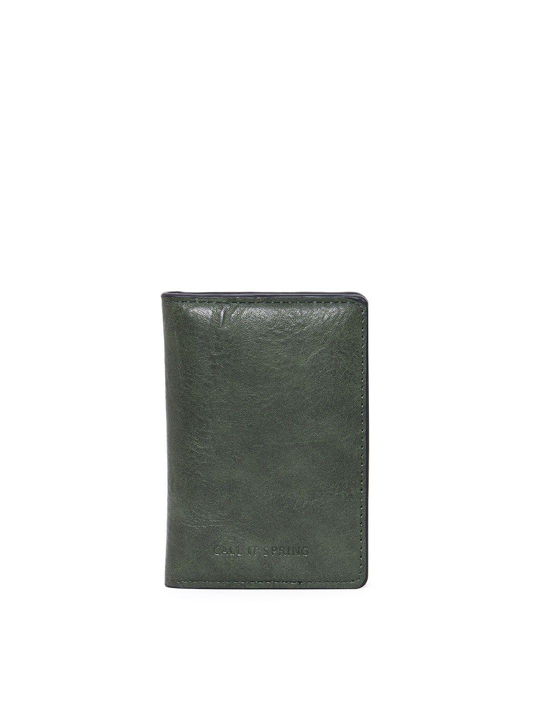 call it spring men green textured pu two fold wallet