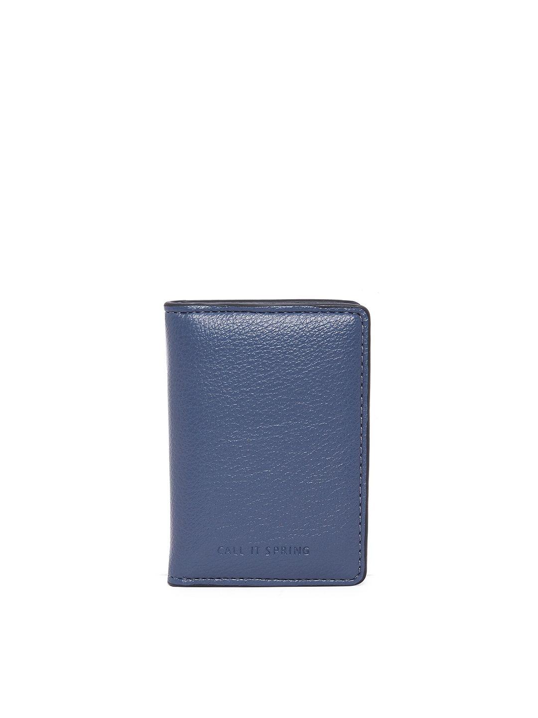call it spring men navy blue textured pu two fold wallet