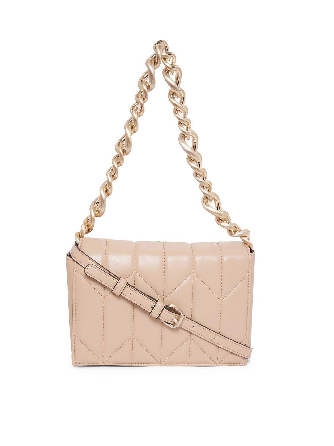call it spring beige textured pu oversized shopper sling bag with quilted