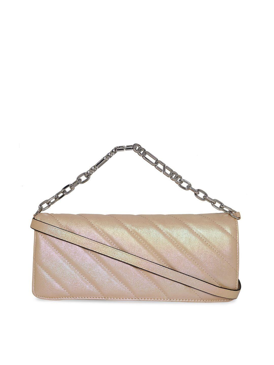 call it spring beige textured structured sling bag with quilted
