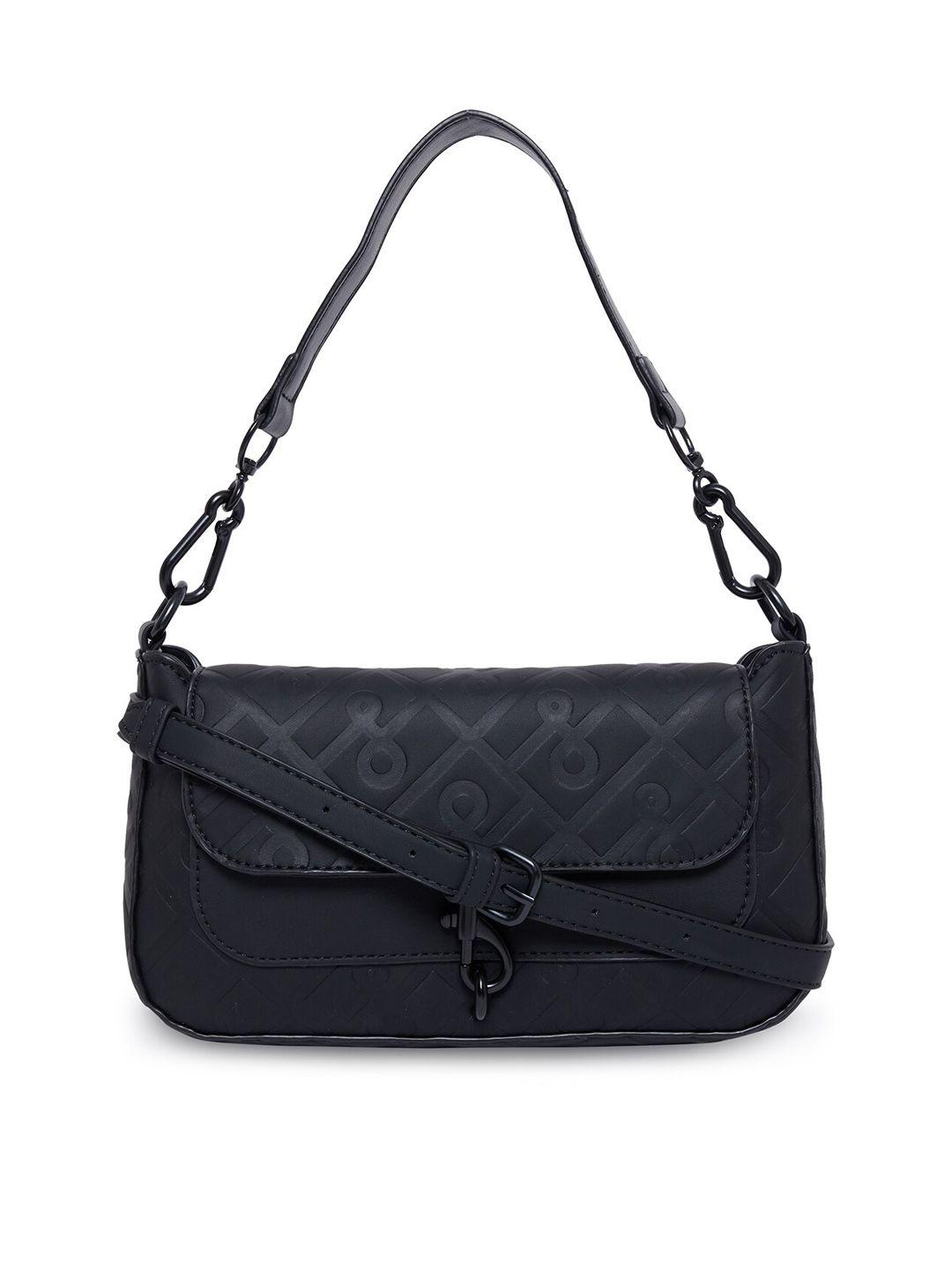 call it spring black textured pu structured sling bag